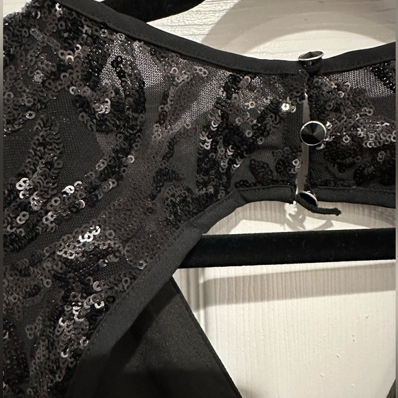 Little Mistress wrap front jumpsuit sequin sleeves. - Picture 6 of 11